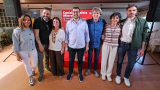La vicesecretaria general del PSOE de Castilla y León, Nuria Rubio, la delegada del Gobierno en Asturias, Adriana Lastra, el presidente del Principado de Asturias, Adrián Barbón, y el secretario general del PSOE de Castilla y León, Carlos Martínez, en la celebración de la Fiesta de la Rosa de la Federación Socialista Asturiana (FSA-PSOE)