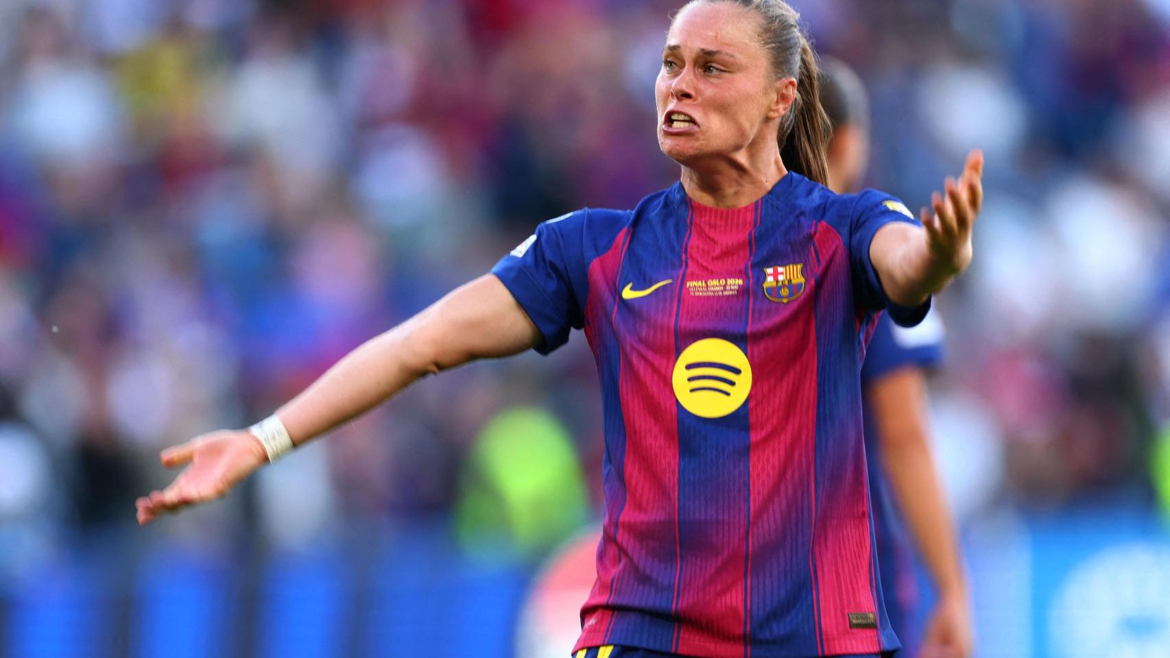 Ewa Pajor celebra uno de sus goles en la final de la Champions League femenina con el Barça.