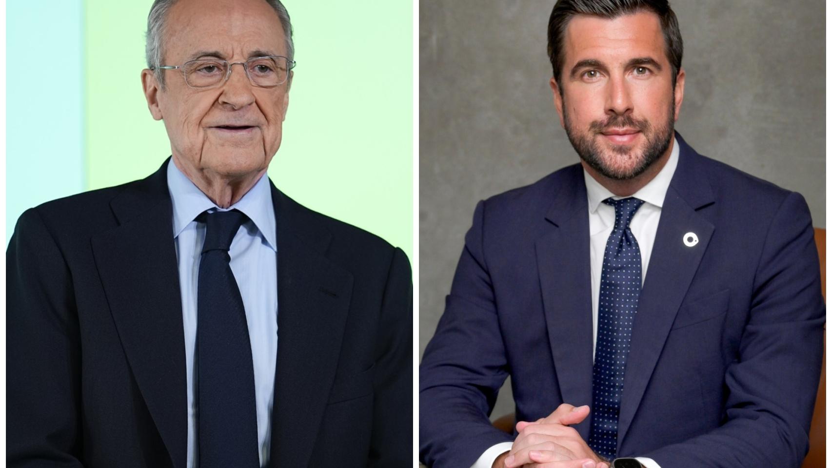Florentino Pérez, a la izquierda de la imagen; Enrique Riquelme, a la derecha.