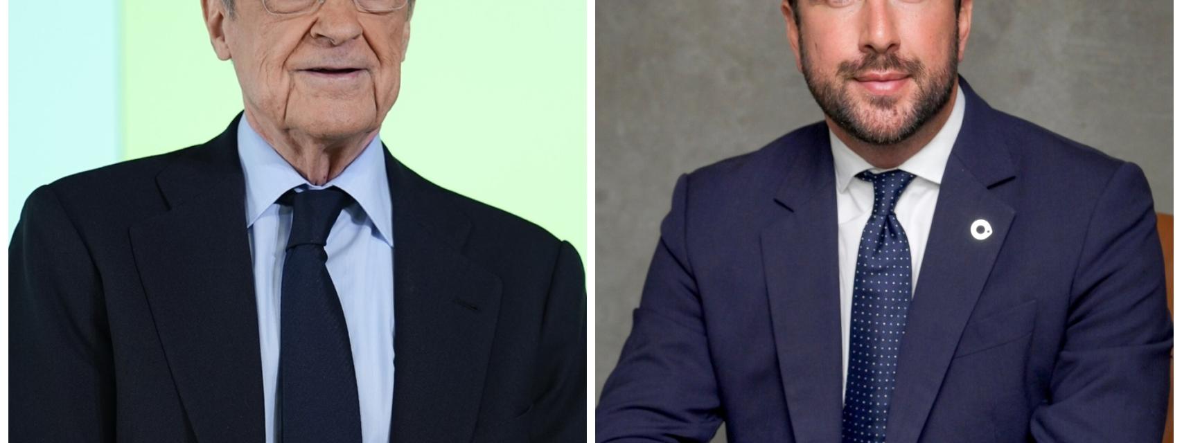 Florentino Pérez, a la izquierda de la imagen; Enrique Riquelme, a la derecha.