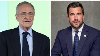 Florentino Pérez, a la izquierda de la imagen; Enrique Riquelme, a la derecha.