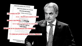 José Luis Rodríguez Zapatero, junto a algunos de los mensajes recogidos por la UDEF en los que es citado.
