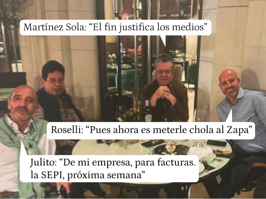 Julio Martínez Martínez, Julio Martínez Sola y Roberto Roselli, junto a algunos de los mensajes recabados por la UDEF.