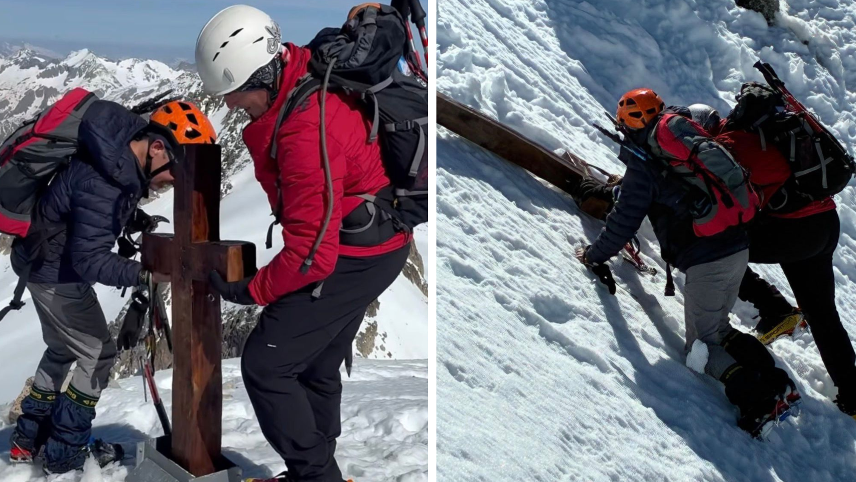 Los dos montañeros españoles que han devuelto la cruz de Mäel a la cima del Aneto.