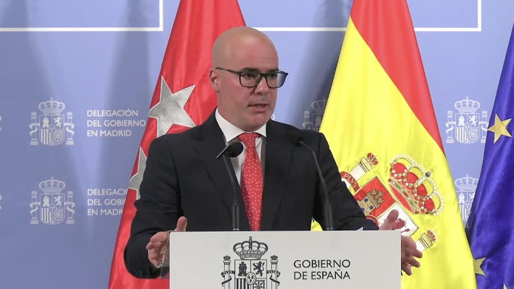 El delegado del Gobierno en Madrid, Francisco Martín, este lunes durante una rueda de prensa.