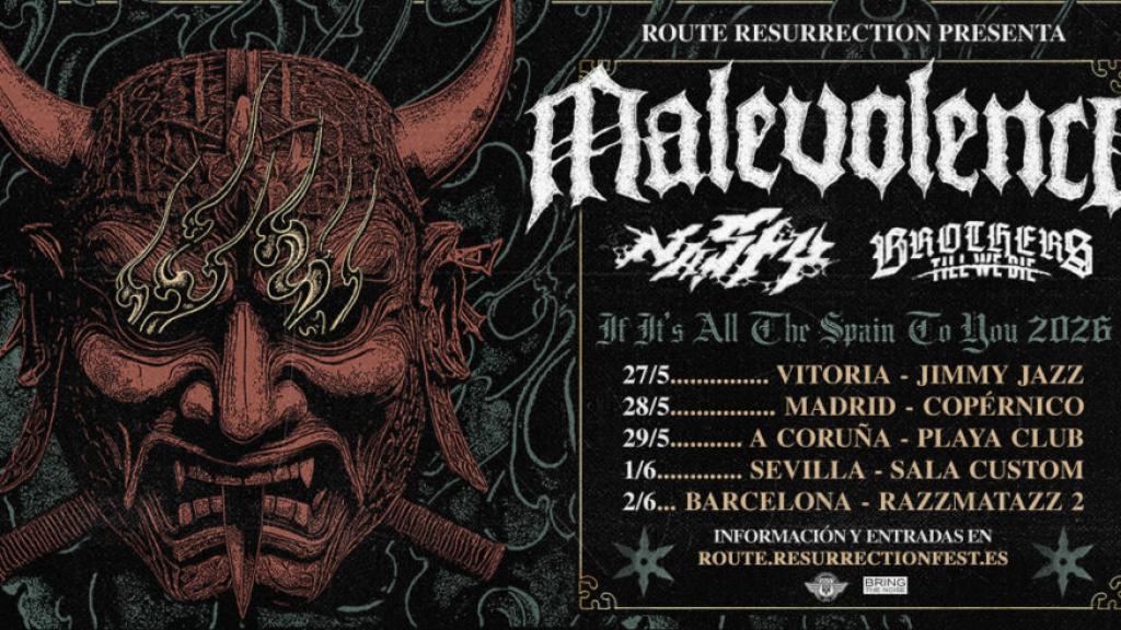 Cartel de la gira 2026 de Malevolence por España
