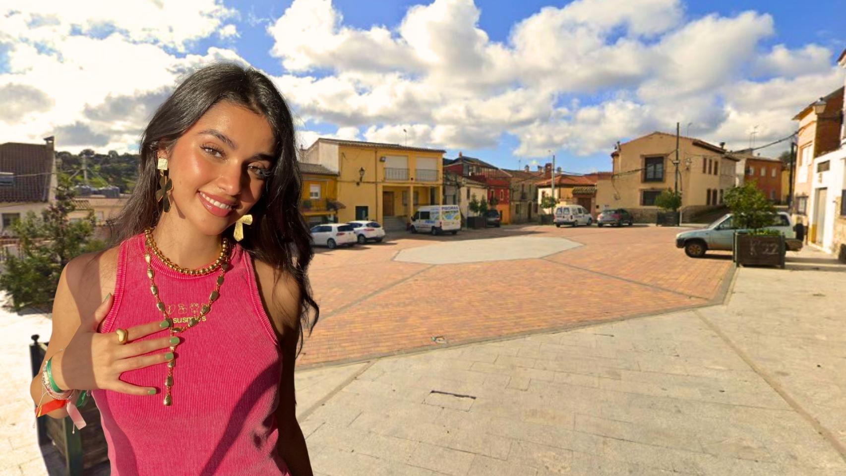 Inés García y la plaza Mayor de Pepino en un montaje.