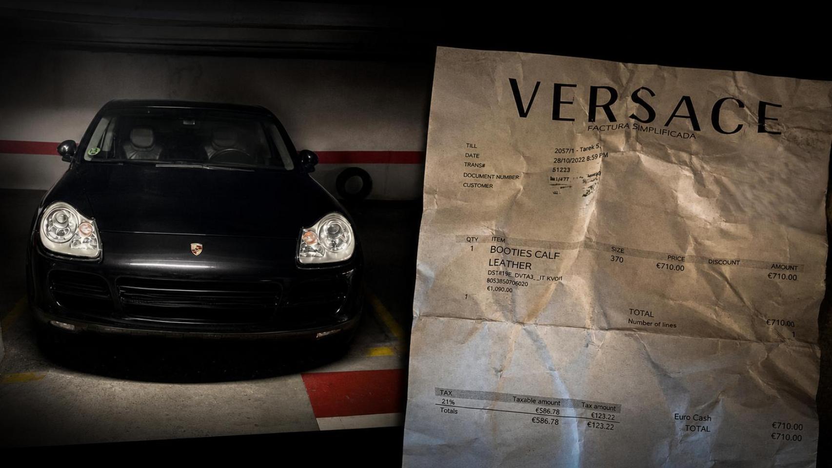 Imagen del coche que conducía RR cuando alquilaba el piso de Pozuelo y el comprobante de los zapatos adquiridos en Versace