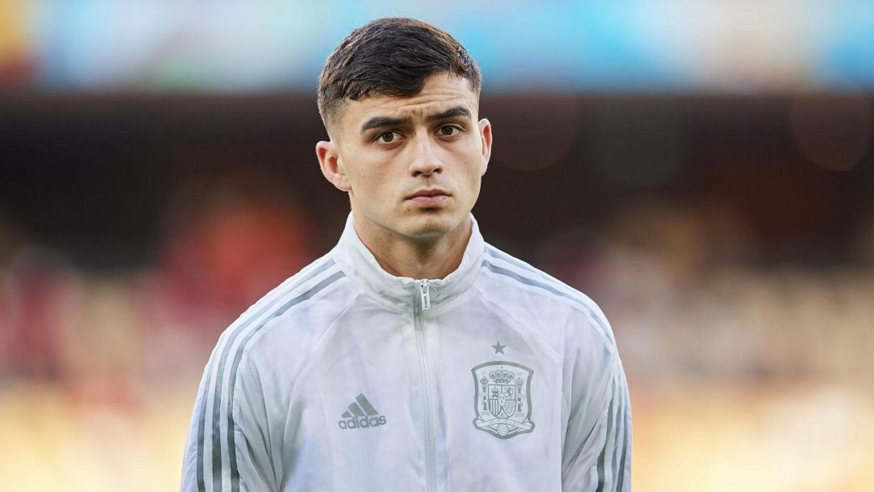 Pedri, durante un partido con la selección española.