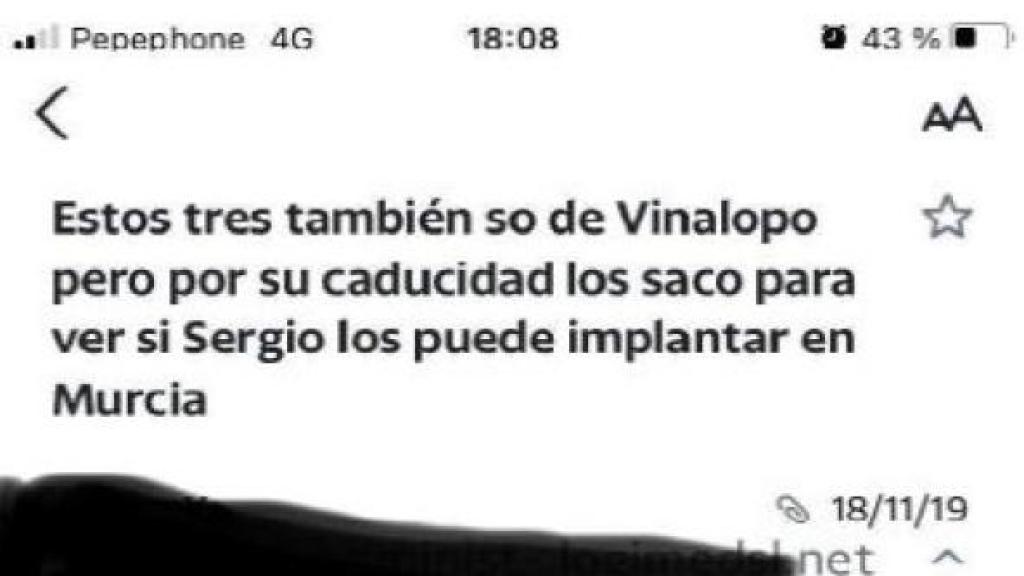 Un correo electrónico que la UDEF considera que es un indicio de la trama de las prótesis.