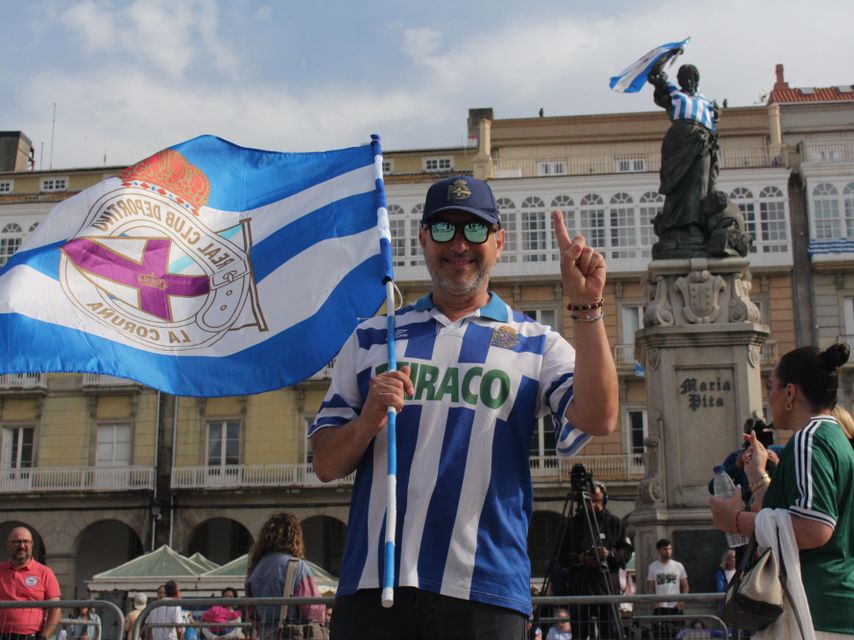 Celebración en María Pita del ascenso del Dépor a Primera División en la temporada 2025/2026.