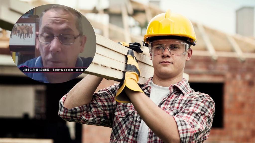 Montaje de Juan Carlos Soriano con un joven albañil (istock)