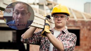 Montaje de Juan Carlos Soriano con un joven albañil (istock)