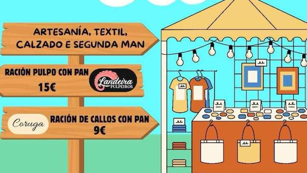Cartel del mercadillo y xantar popular que tendrán lugar este fin de semana en Ferrol