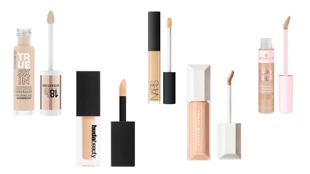 De izquierda a derecha: Catrice, Huda Beauty, NARS, Fenty y Essence.