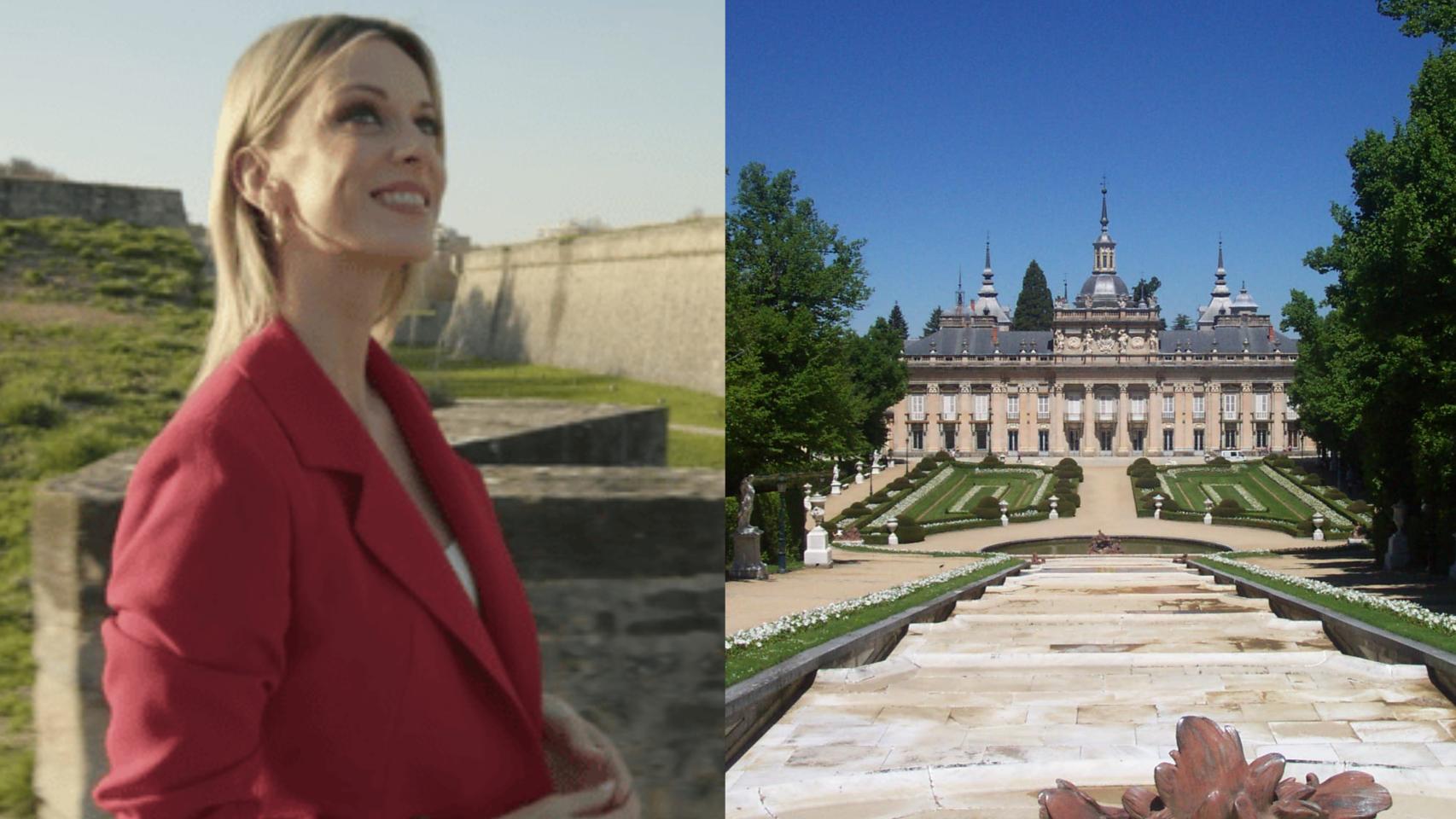Montaje de Adrienne Chaballe, su presentadora, y La Granja de San Ildefonso