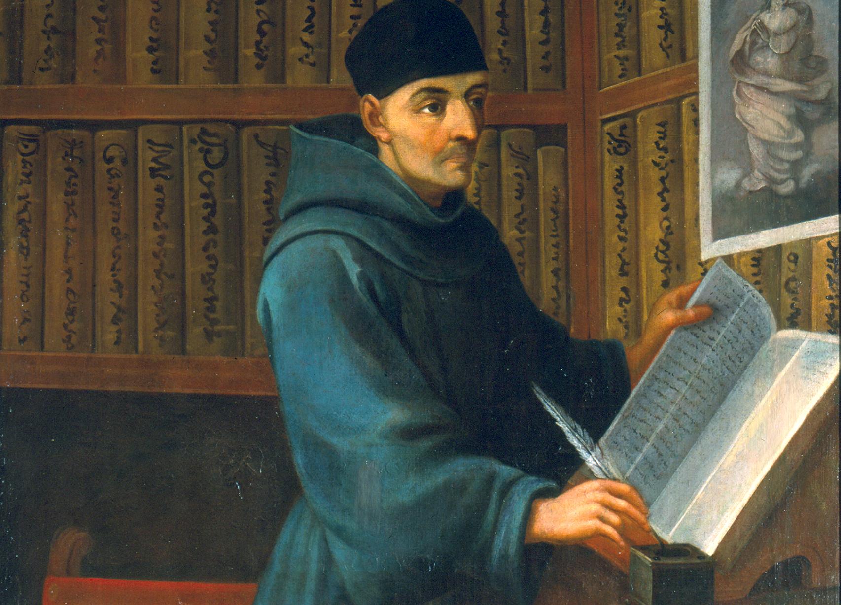 Retrato anónimo de Bernardino de Sahagún realizado en el siglo XVII. Museo Nacional de Historia de México.