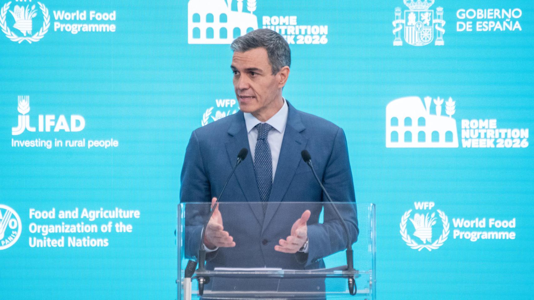 Pedro Sánchez, este martes en Roma, en la FAO, la organización de Naciones Unidas para la Alimentación y la Agricultura.
