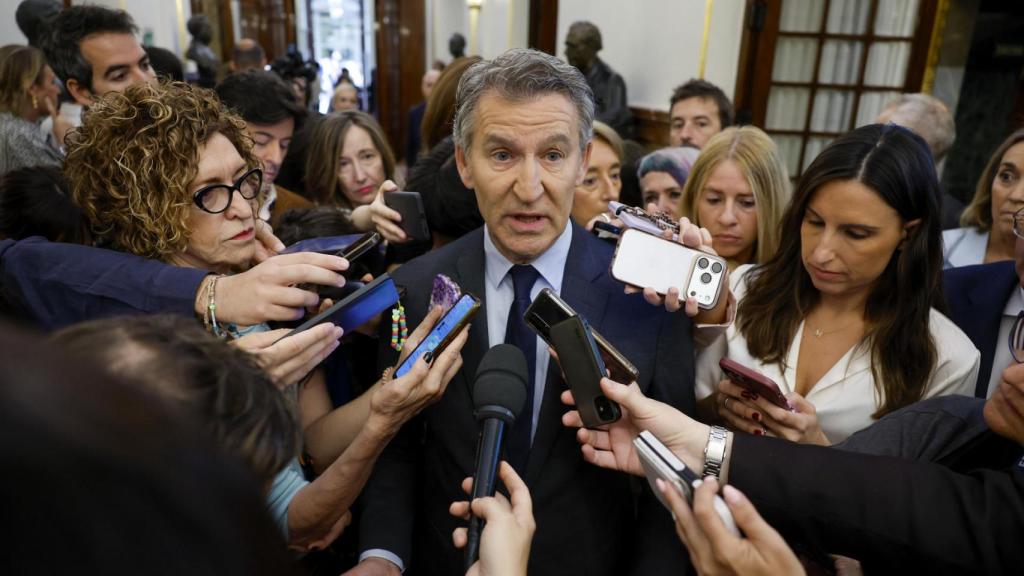 Alberto Núñez Feijóo este miércoles en los pasillos del Congreso.