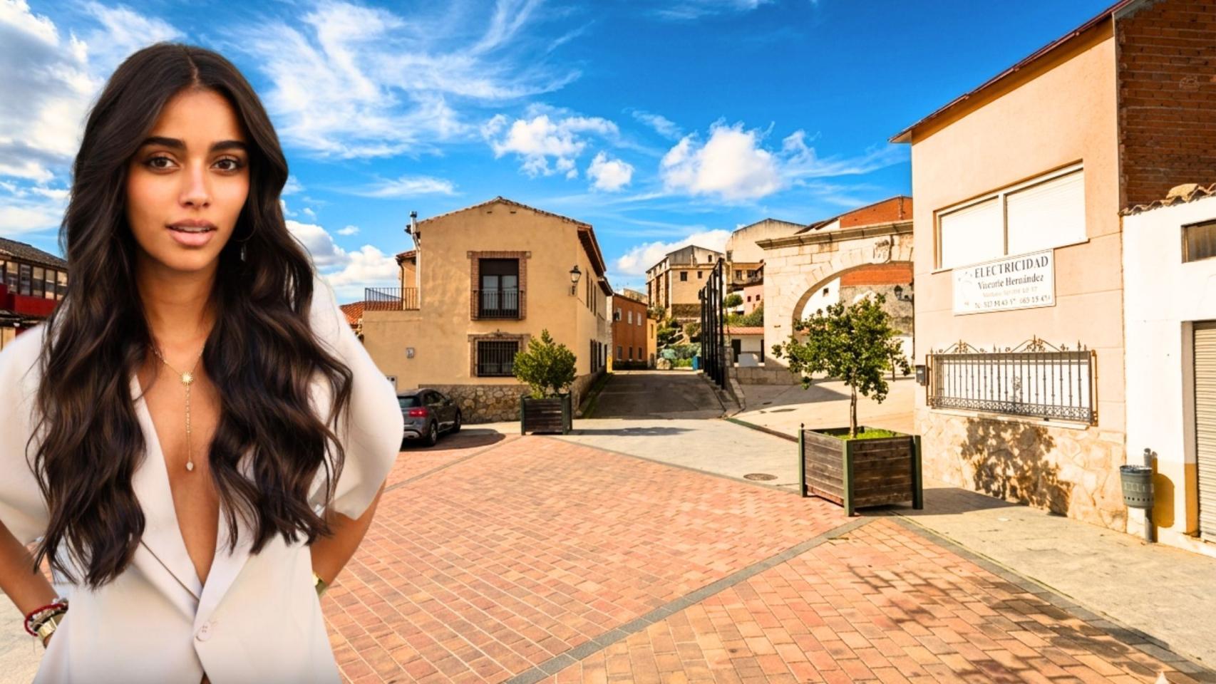 Inés García y la plaza Mayor de Pepino (Toledo).