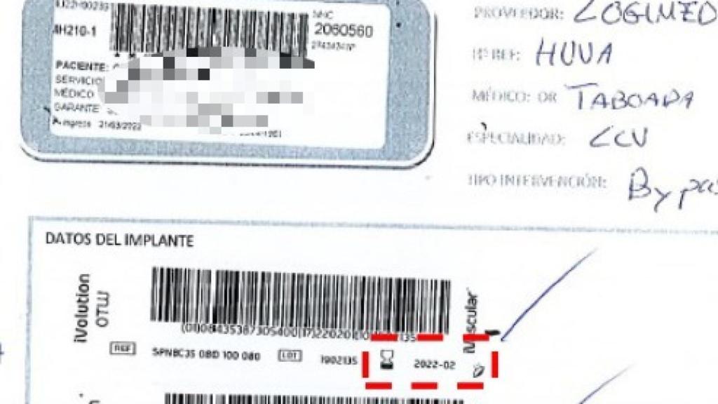 Imagen del atestado con los códigos de la prótesis caducada.