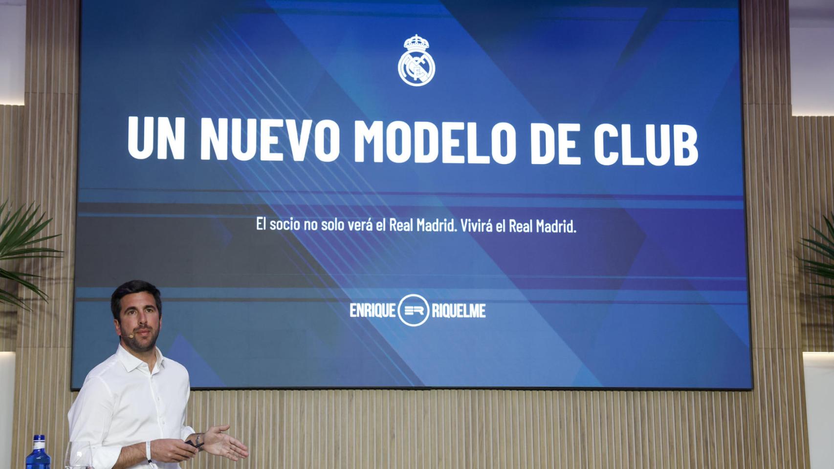 Enrique Riquelme, durante su presentación de la candidatura a la presidencia del Real Madrid.