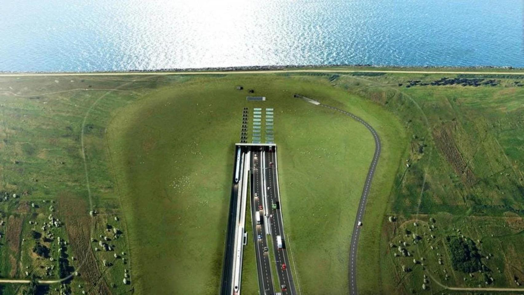 Imagen del proyecto del túnel submarino sumergido más largo del mundo.