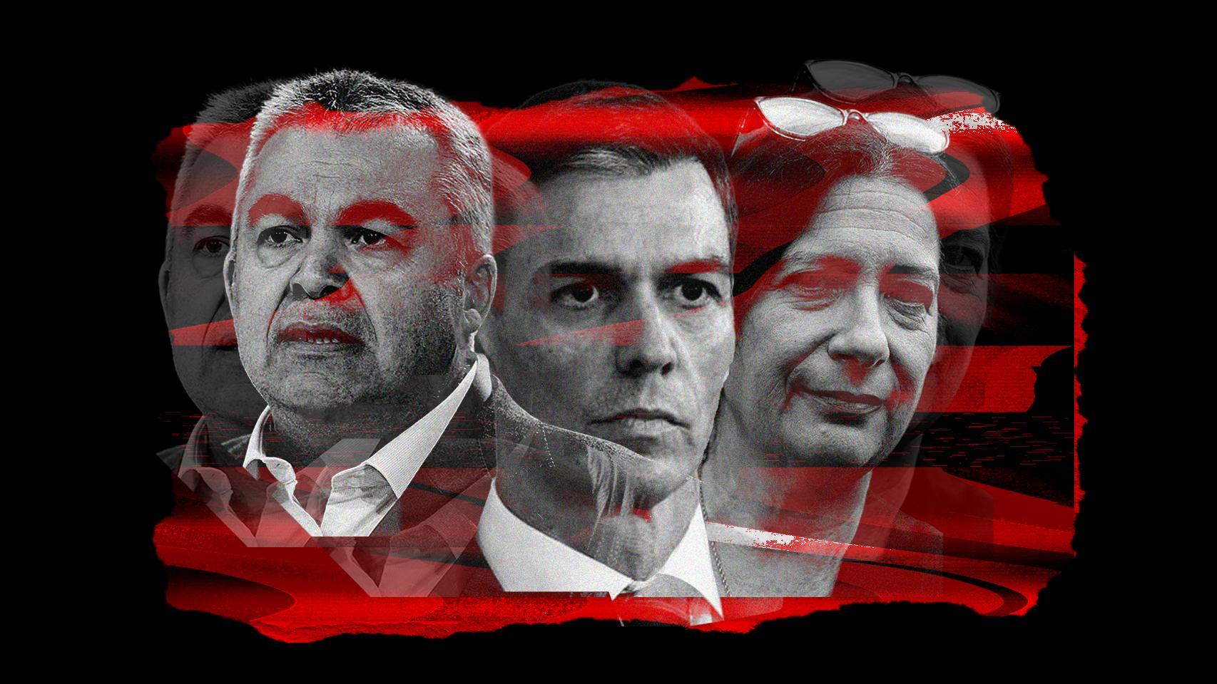 Santos Cerdán, Pedro Sánchez y Leire Díez.