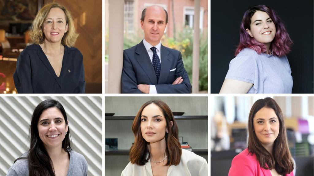 Eloísa del Pino, presidenta del Consejo Superior de Investigaciones Científicas (CSIC); Jaime Olmedo, rector de la UCJC; Nerea Luis Mingueza, ingeniera informática y doctora en inteligencia artificial ;  Patricia Aymá Maldonado, Premio Princesa de Girona 2026;  Eugenia Silva, modelo y empresaria; y Carla Ruiz, directora de Recursos Humanos de AstraZeneca España.