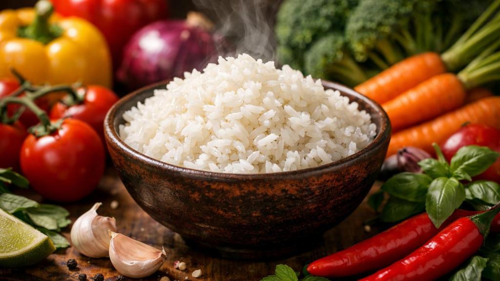 Un bol de arroz blanco