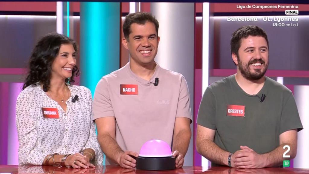 Susana García, Nacho Mangut y Orestes Barbero en 'Saber y ganar'.