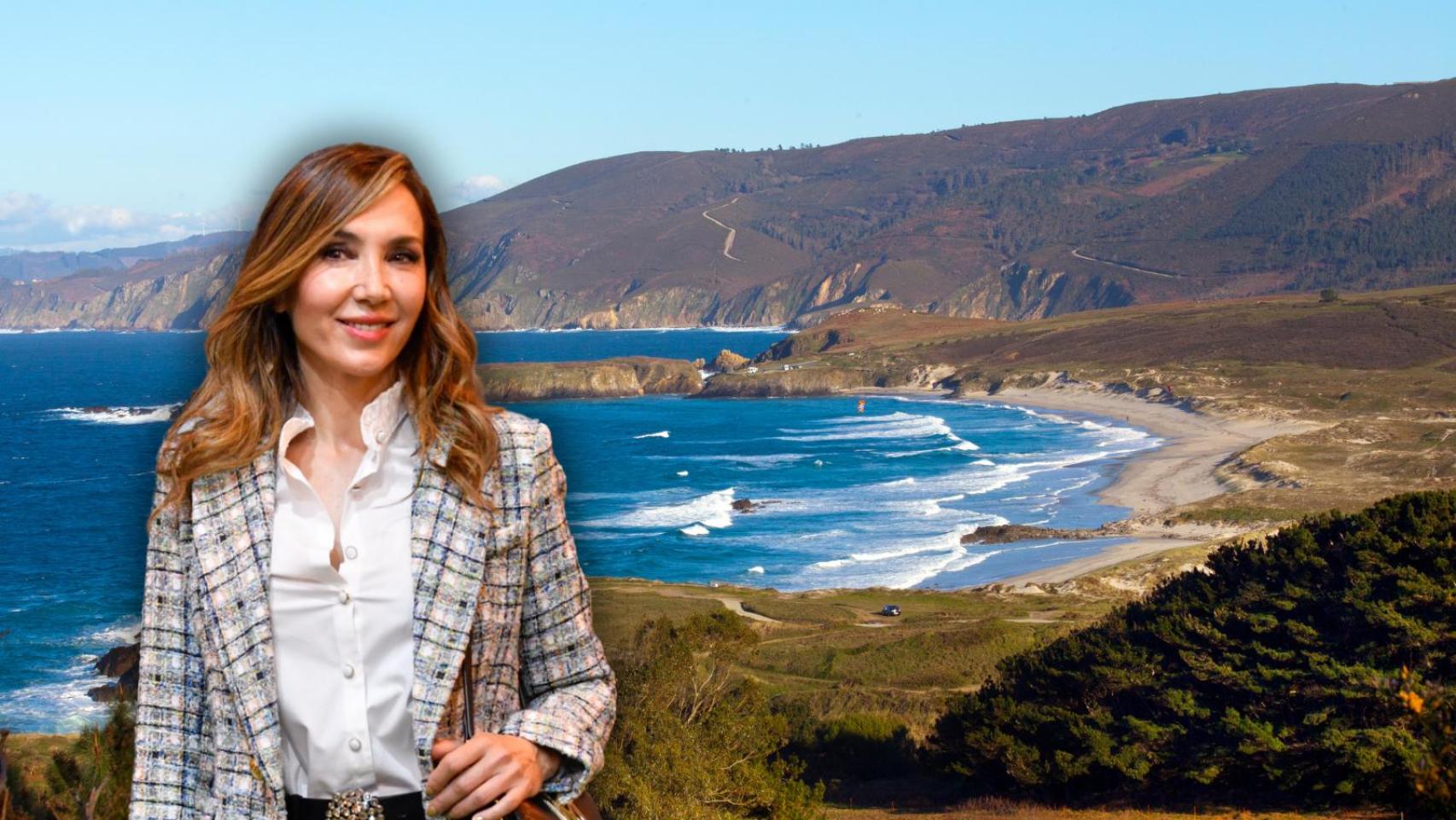 Paloma Lago y la playa de Ferrol en un montaje de JALEOS. 