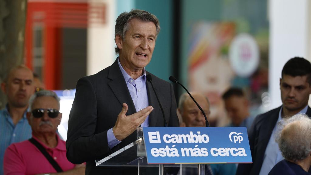 Alberto Núñez Feijóo este jueves en un acto del PP en Leganés.
