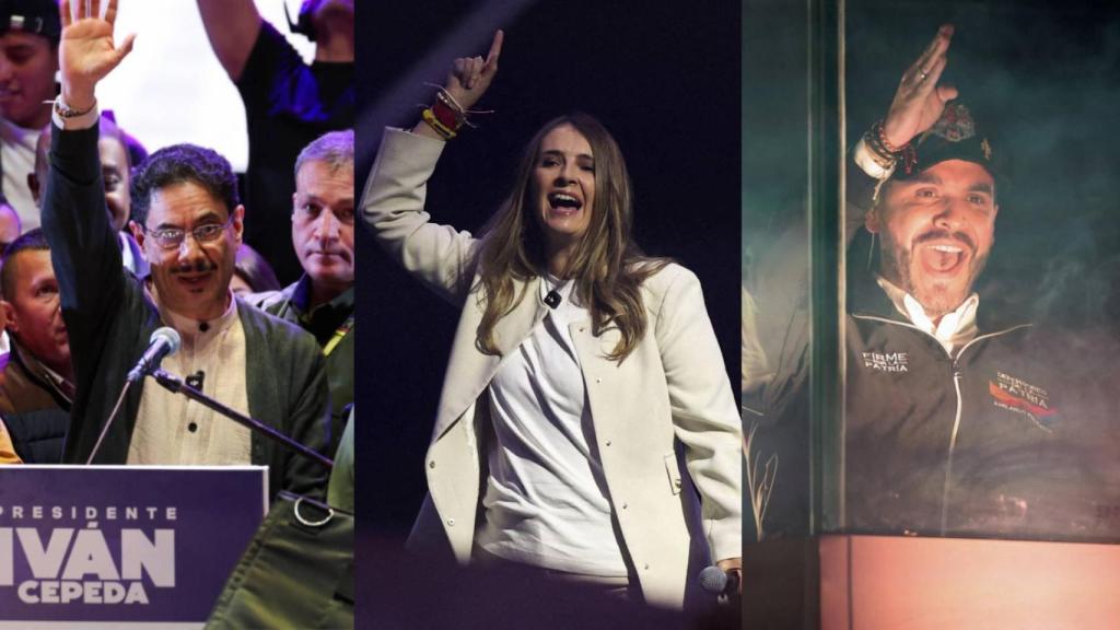 Los tres candidatos destacados de las presidenciales colombianas: Iván Cepeda, Paloma Valencia y Abelardo de la Espriella.