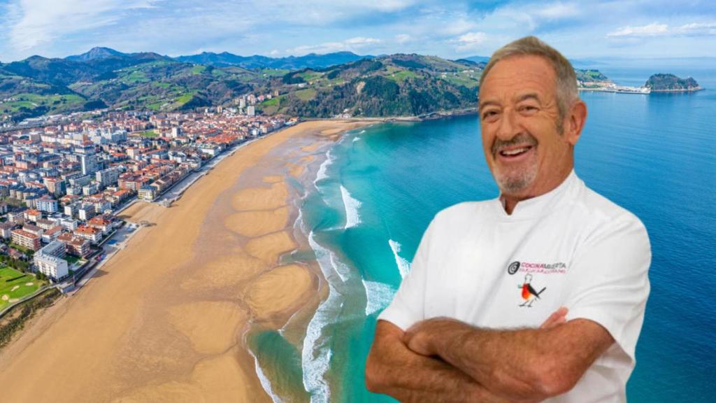 Karlos Arguiñano y la playa de Zarautz en un montaje propio.