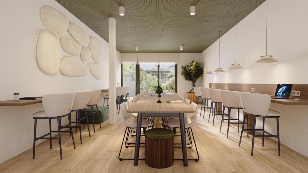 Render de la sala de coworking.
