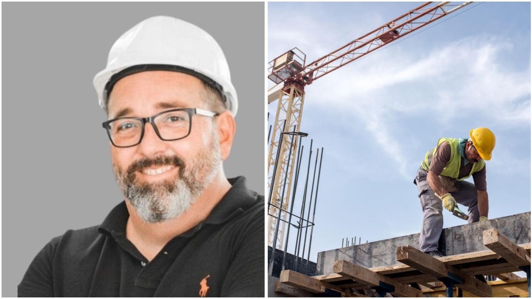 Montaje de Juan Goñi, arquitecto, y un operario en una obra.