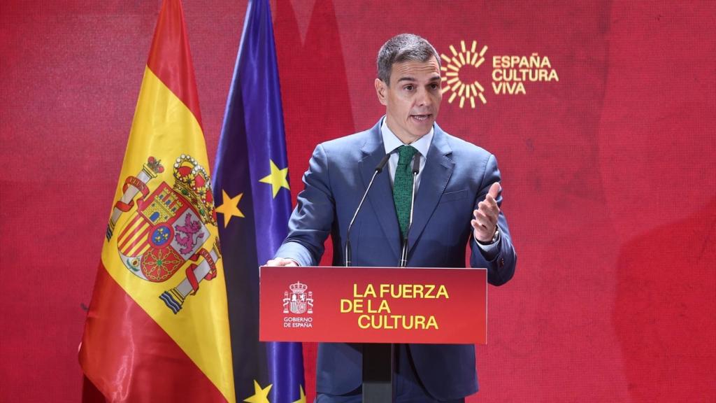 Pedro Sánchez durante la clausura del evento de presentación del Plan Nacional de Acción Cultural en el Exterior.