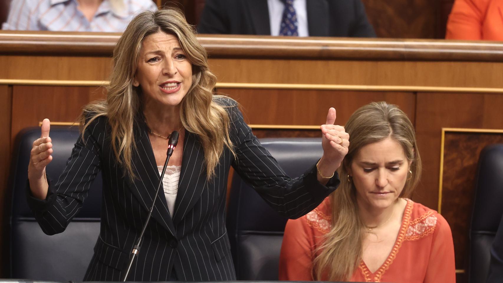 La vicepresidenta segunda y ministra de Trabajo y Economía Social, Yolanda Díaz, durante una sesión plenaria en el Congreso. Europa Press / Eduardo Parra