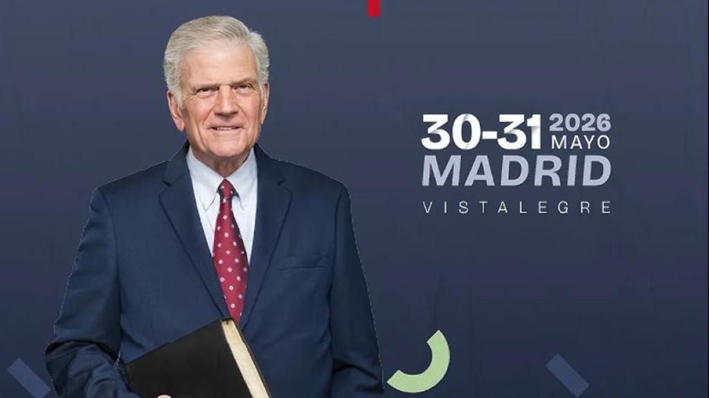 El pastor Franklin Graham, el papa de Trump, en el cartel que promociona su evento en Madrid. 