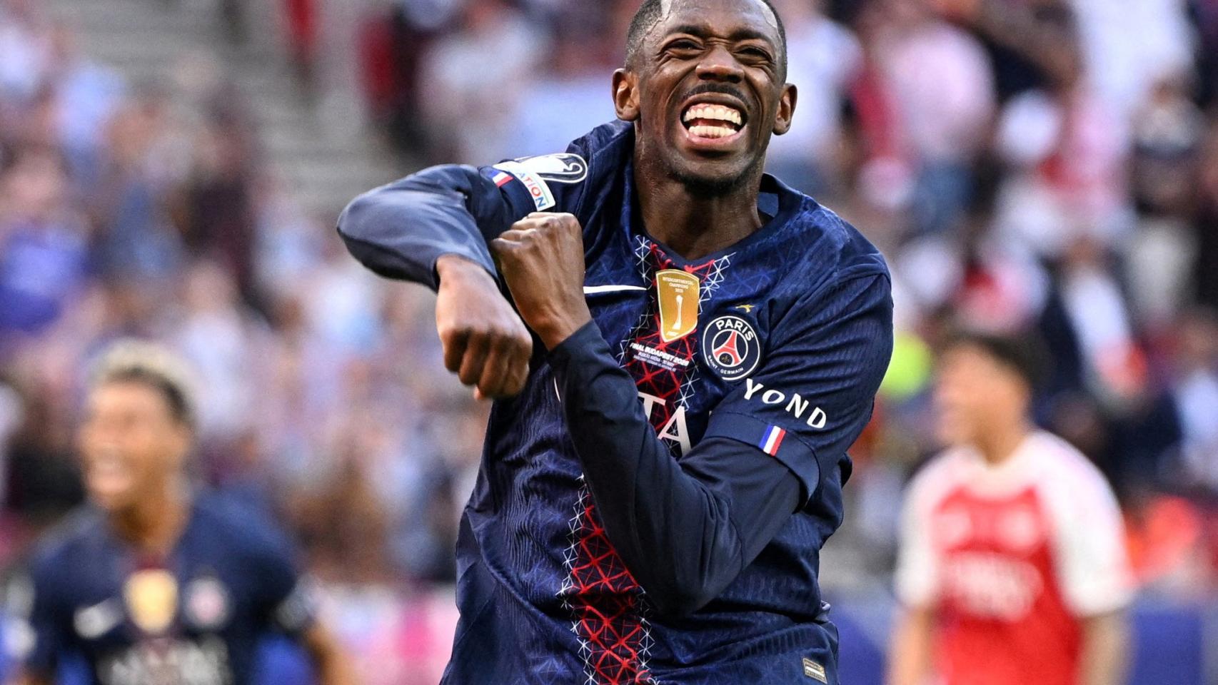 Dembélé celebra su gol en la final de la Champions League.