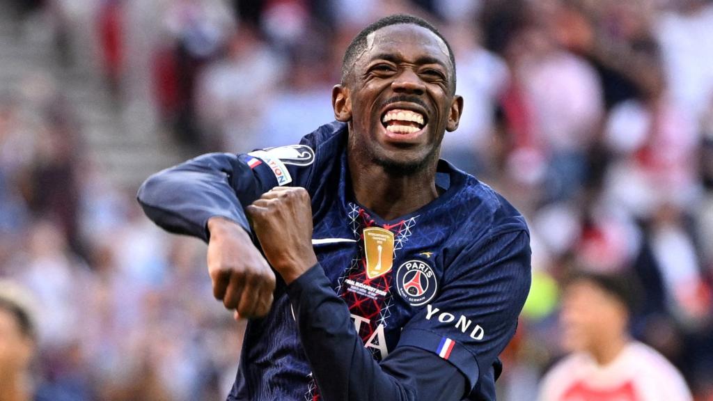 Dembélé celebra su gol en la final de la Champions.