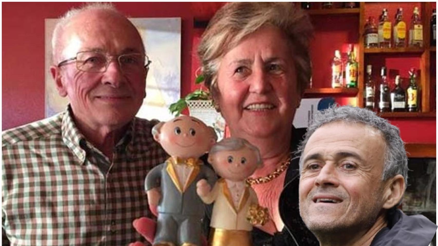 Montaje de Luis Enrique junto con sus padres.