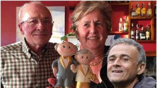 Montaje de Luis Enrique junto con sus padres.