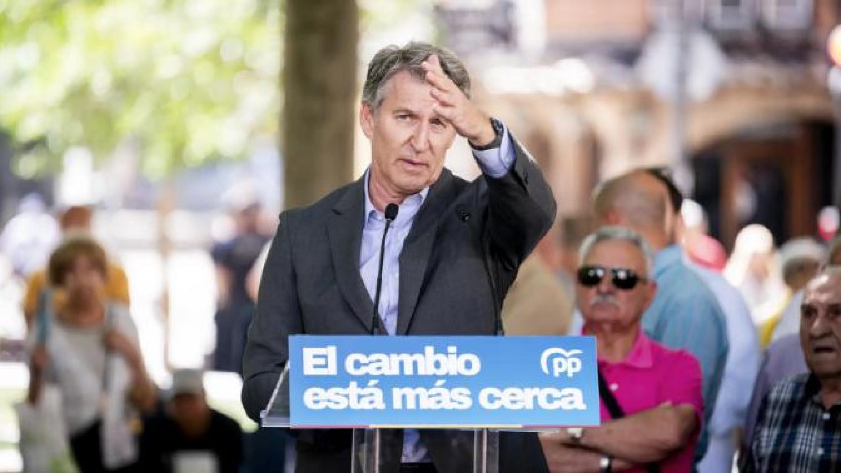 Alberto Núñez Feijóo el jueves pasado en Leganés celebrando el aniversario de las eleciones del 28M de 2023