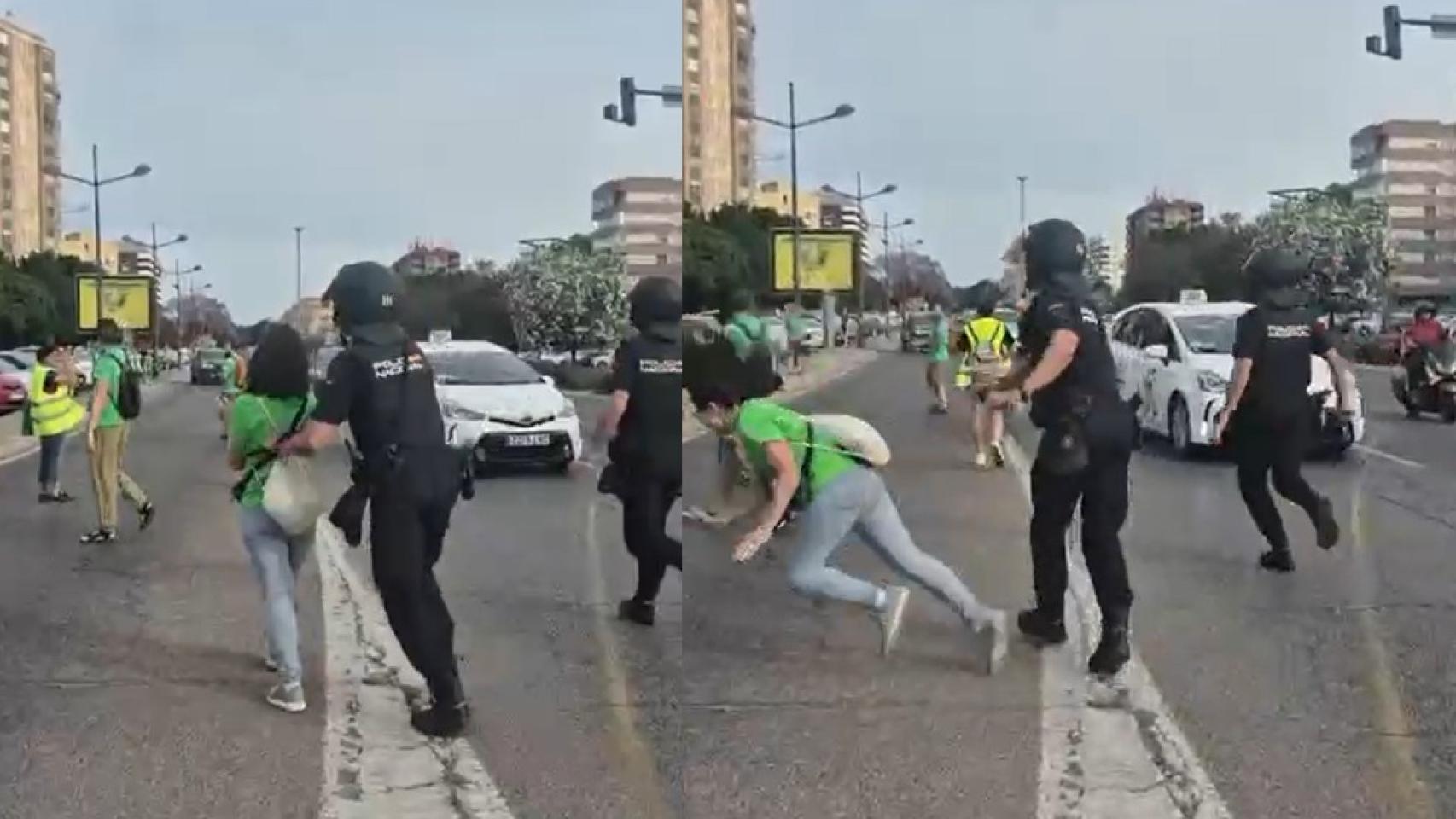 La secuencia del empujón del policía nacional a la manifestante.
