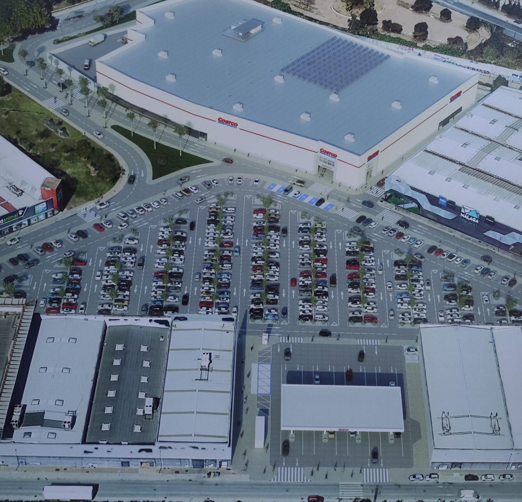 Centro comercial Málaga Nostrum con el nuevo Costco y su gasolinera.
