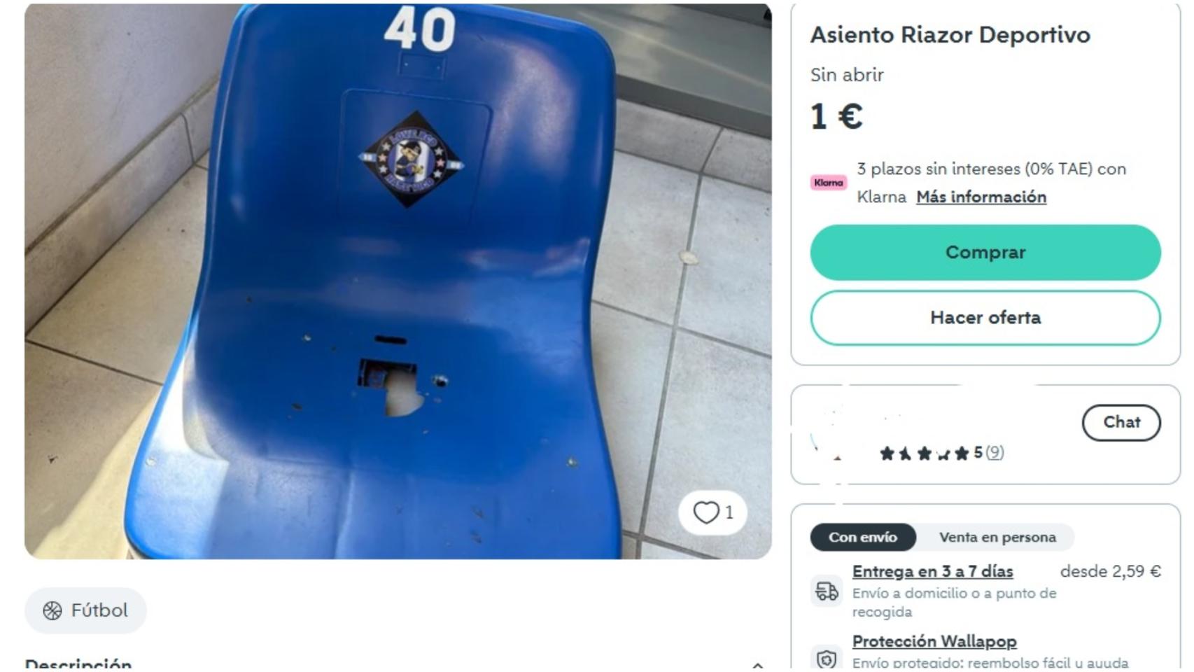Anuncio asiento de Riazor en Wallapop