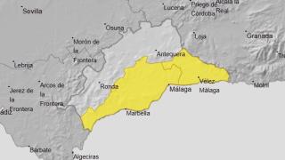 Mapa de avisos de la Aemet de este martes en Málaga.