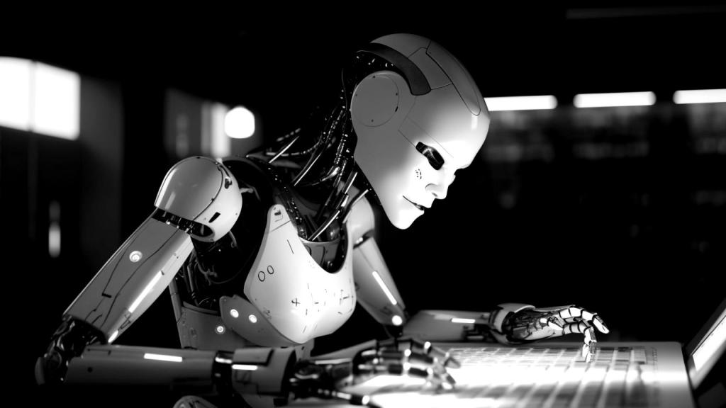 Ilustración de un robot navegando en internet.